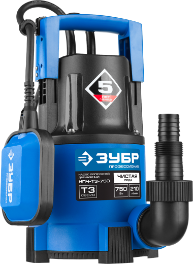 ЗУБР 750 Вт, дренажный насос с минимальным уровнем откачки, Профессионал (НПЧ-Т3-750) — Официальный партнер ЗУБР в России