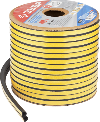 Уплотнитель ЗУБР &quot;ЭКСПЕРТ&quot; промышленный, самоклеящийся, черный, D-профиль, на бобине, 14ммх12мм, 40м — Официальный партнер ЗУБР в России