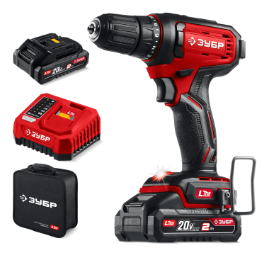 ЗУБР  20 В, 40 Н·м, 1 АКБ LMS (2 А·ч), ударная дрель-шуруповерт (ДШУ-40-21) — Официальный партнер ЗУБР в России