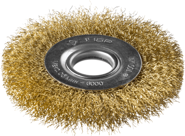 Щетка дисковая для УШМ ЗУБР, витая стальная латунированная проволока 0,3мм, d=100мм &quot;ПРОФЕССИОНАЛ&quot; 35187-100_z01 — Официальный партнер ЗУБР в России