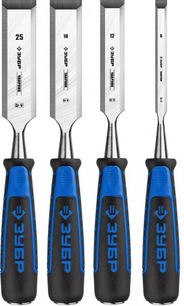 Набор стаместок-долот ЗУБР &quot;Ударник &quot;, 4шт. (6, 12, 18, 25 мм) с ударопрочной 2комп ручкой и стальным затыльником для ударных работ 18097-H4 — Официальный партнер ЗУБР в России