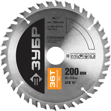 Диск пильный &quot;Оптимальный рез&quot; по дереву, максимальный ресурс, 200х32 мм, 36Т, ЗУБР — Официальный партнер ЗУБР в России