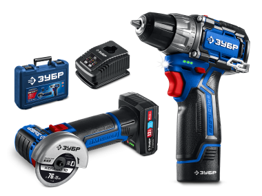 ЗУБР Набор: бесщеточная дрель-шуруповерт КОМПАКТ, мини УШМ, 2 АКБ (4 и 2 А∙ч), кейс, Профессионал (DB-121-42AB) — Официальный партнер ЗУБР в России