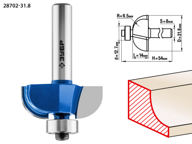 Фреза кромочная калевочная №2, D= 31,8мм, рабочая длина-14мм, радиус-9,5мм, хв.-8мм, d-12,7мм, ЗУБР Профессионал — Официальный партнер ЗУБР в России