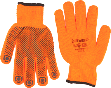 Перчатки утепленные Ангара, акриловые, с защитой от скольжения, 10 класс, сигнальный цвет, L-XL, ЗУБР Профессионал 11464-XL — Официальный партнер ЗУБР в России