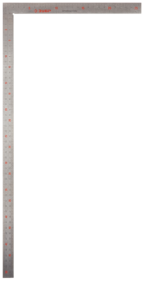 Угольник ЗУБР "ПРОФЕССИОНАЛ" столярный нерж. сталь, шкала: шаг 1 мм, гравированная, 500 х 250 мм, 34350-50 фото 1 — Официальный партнер ЗУБР в России