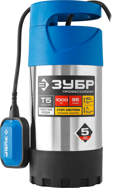 ЗУБР 1000 Вт, дренажный насос с большим напором, корпус из нержавеющей стали, Профессионал (НПЧ-Т5-1000-С) — Официальный партнер ЗУБР в России