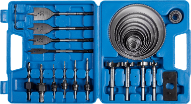 Набор: Коронки по дереву 19-127мм, державка 19-30мм, державка с опорн. осн., ключ имбус., сверла, 28 пред, ЗУБР — Официальный партнер ЗУБР в России