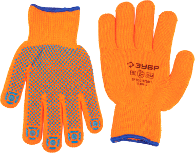 Перчатки утепленные Ангара, акриловые, с защитой от скольжения, 10 класс, сигнальный цвет, S-M, ЗУБР Профессионал 11464-S — Официальный партнер ЗУБР в России