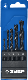 Набор спиральных сверл по дереву ЗУБР 5 шт., d = 4-5-6-8-10 мм, М-образная заточка, 29421-H5_z01 Профессионал фото 1 — Официальный партнер ЗУБР в России