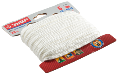 Шнур ЗУБР полиамидный, плетеный, повышенной нагрузки, без сердечника, белый, d 4, 20м — Официальный партнер ЗУБР в России