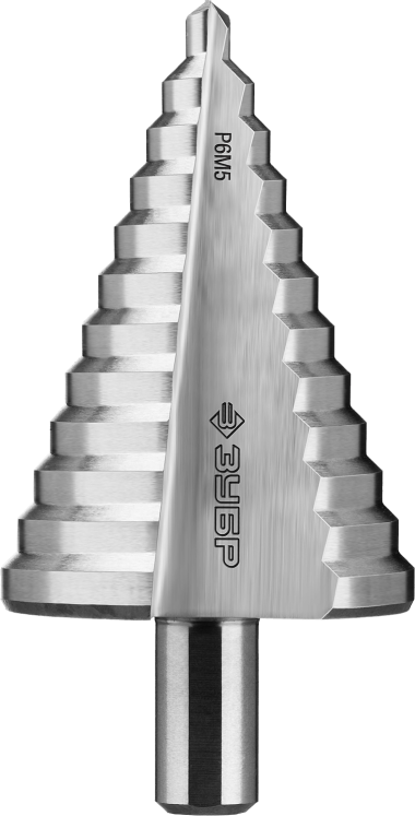 Сверло ЗУБР &quot;ПРОФЕССИОНАЛ&quot; ступенчатое по сталям и цвет. мет., ст. Р6М5, 6-52, 12 ступ., трехгран. хв., L- 100 мм, 13мм — Официальный партнер ЗУБР в России