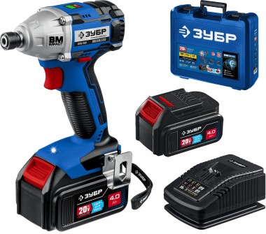Аккумуляторный винтоверт Зубр, бесщеточный, 20В, Li-Ion, 2 АКБ (4Ач), кейс, Профессионал, GVB-250-42 — Официальный партнер ЗУБР в России