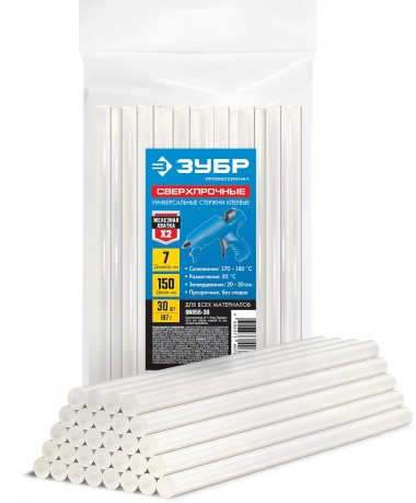 Клеевые стержни ЗУБР 12 шт., 240 г, 11 х 200 мм (11-12 мм), прозрачные, 06856-12 — Официальный партнер ЗУБР в России