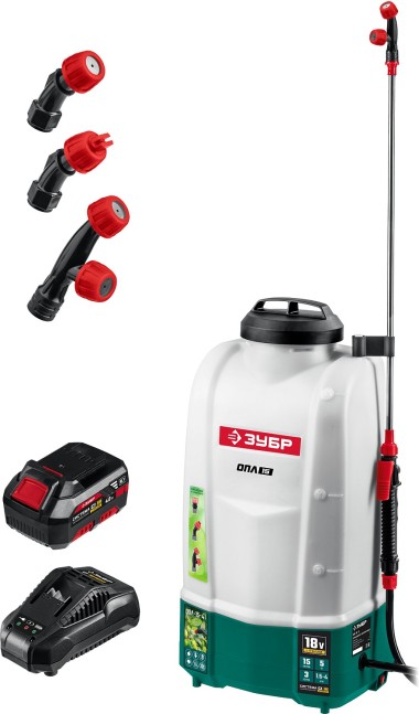 Опрыскиватель аккумуляторный ЗУБР 18 В, Li-Ion, 15 л бак, 1 АКБ (4А/ч), ОПЛ-15-41 Мастер — Официальный партнер ЗУБР в России