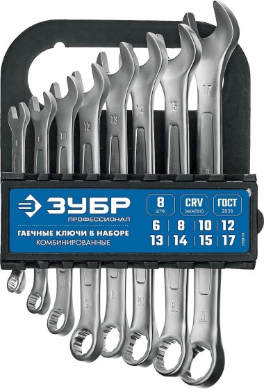 Набор комбинированных гаечных ключей ЗУБР 8 шт, 6 - 17 мм,  Профессионал 27088-H8_z01 — Официальный партнер ЗУБР в России