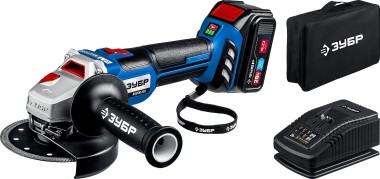 Углошлифовальная машина ЗУБР 20В, бесщеточная, 1 АКБ (4Ач), в сумке, Профессионал AB-125-41 — Официальный партнер ЗУБР в России