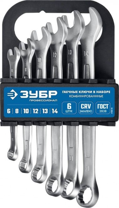 Набор комбинированных гаечных ключей ЗУБР 6 шт, 6 - 14 мм, ПРОФЕССИОНАЛ 27088-H6_z01 — Официальный партнер ЗУБР в России