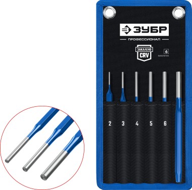 Набор выколоток в чехле ЗУБР, 6 предметов, 21070-H6 Профессионал — Официальный партнер ЗУБР в России