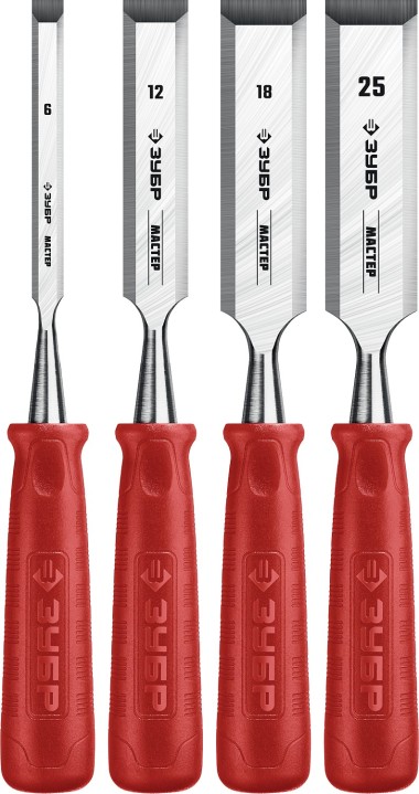 Набор стамесок &quot;T-300&quot; с пластмассовыми ручками, 8/12/18/25мм, 4шт, ЗУБР — Официальный партнер ЗУБР в России