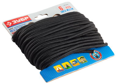 Шнур ЗУБР полиамидный, плетеный, повышенной нагрузки, с сердечником, черный, d 3, 20м — Официальный партнер ЗУБР в России