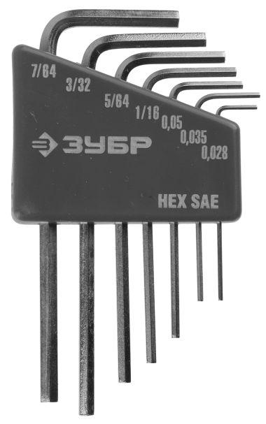 Набор ключей имбусовых ЗУБР&quot;ЭКСПЕРТ&quot;МИНИ для точных работ, Cr-V, HEX SAE 0, 028, 0, 035, 0, 05, 1/16, 5/64, 3/32, 7/64 дюйма, 7шт., 27475-H7 — Официальный партнер ЗУБР в России