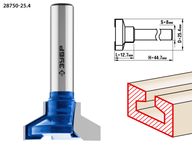 Фреза пазовая Т-образная №2, D= 25,4мм, высота-12,7мм, вугол наклона-30 градусов, хв.-8 мм, ЗУБР Профессионал — Официальный партнер ЗУБР в России