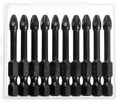 Биты ЗУБР &quot;ПРОФИ&quot; Pozidrive, тип хвостовика E 1/4&quot;, PZ2, 50мм, 10шт, в пластиковом боксе, на карточке — Официальный партнер ЗУБР в России