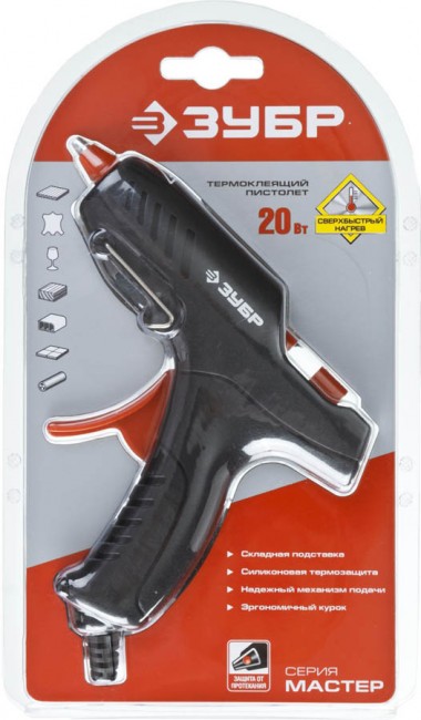 Пистолет ЗУБР &quot;МАСТЕР&quot; клеевой (термоклеящий), эл, эргоном рукоятка, рабоч темп 165град, d=8мм, 20Вт, 06850-20-08_z02 — Официальный партнер ЗУБР в России