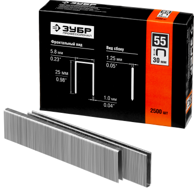 ЗУБР 30 мм скобы для степлера узкие тип 55, 2500 шт — Официальный партнер ЗУБР в России