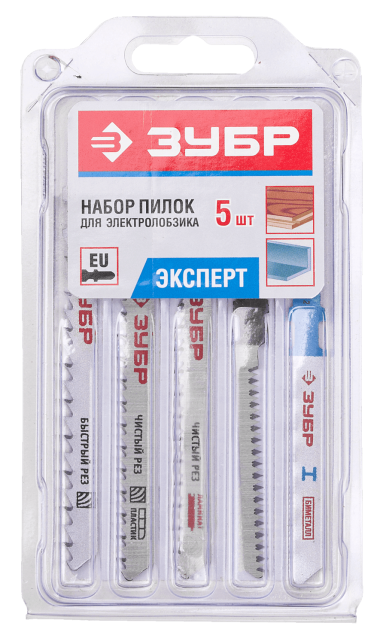 Набор ЗУБР &quot;ЭКСПЕРТ&quot; Полотна для эл/лобзика, по дереву и металлу, EU-хвостовик, пластик. бокс, 5шт — Официальный партнер ЗУБР в России