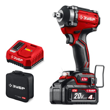 ЗУБР 20 В, 350 Н·м, 1 АКБ LMS (4 А·ч), бесщеточный ударный гайковерт, сумка (ГБУ-350-41) — Официальный партнер ЗУБР в России