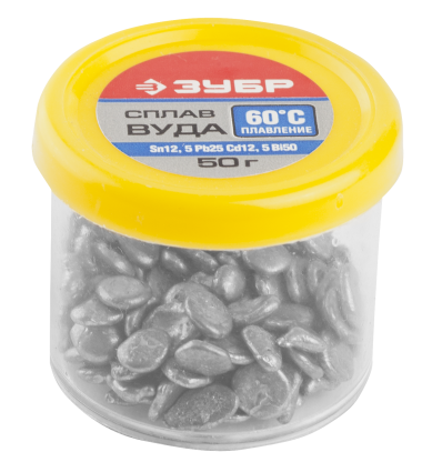 Сплав ЗУБР ВУДА (Sn12,5Pb25Cd12,5Bi50), легкоплавкий в гранулах, 50гр — Официальный партнер ЗУБР в России