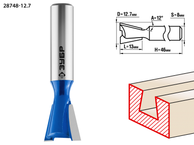Фреза пазовая фасонная &quot;Ласточкин Хвост&quot;, D= 19мм, рабочая длина-20мм, обратный угол-7 градусов, хв.-8 мм, ЗУБР Профессионал — Официальный партнер ЗУБР в России