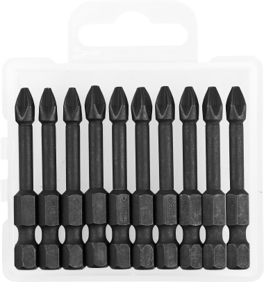 Биты ЗУБР &quot;ПРОФИ&quot; Phillips, тип хвостовика E 1/4&quot;, PH2, 50мм, 10шт, в пластиковом боксе, на карточке — Официальный партнер ЗУБР в России