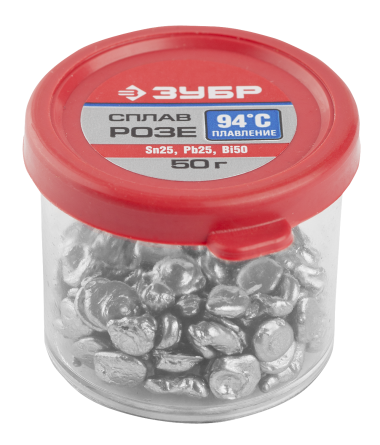 Сплав ЗУБР, РОЗЕ (Sn25,Pb25,Bi50), легкоплавкий в гранулах, 50гр — Официальный партнер ЗУБР в России