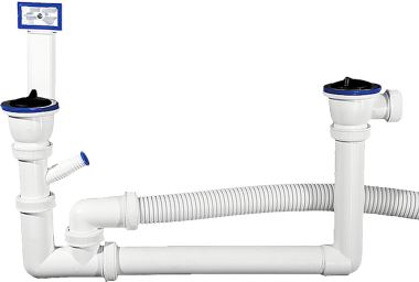 Сифон ЗУБР &quot;МАСТЕР&quot; колбовый для двухместной мойки, выпуск - нержавеющая чашка, перелив, отвод для стиральной машины — Официальный партнер ЗУБР в России