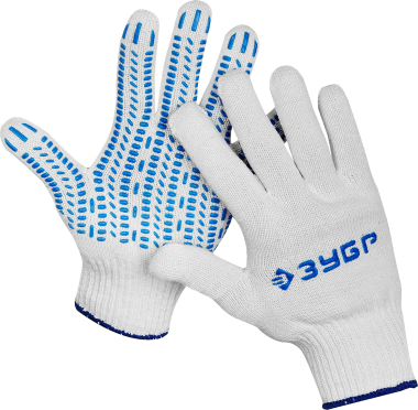 Перчатки ЗУБР трикотажные, 10 класс, х/б, с защитой от скольжения, L-XL — Официальный партнер ЗУБР в России