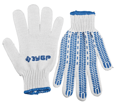Перчатки ЗУБР трикотажные, 10 класс, х/б, с защитой от скольжения, S-M — Официальный партнер ЗУБР в России