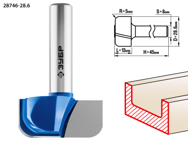 Фреза пазовая фасонная №7, D= 28,6мм, рабочая длина-13мм, радиус-5мм, хв.-8 мм, ЗУБР Профессионал — Официальный партнер ЗУБР в России