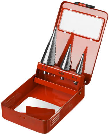 Набор ЗУБР &quot;МАСТЕР&quot;: Ступенчатые сверла по сталям и цвет.мет., быстрорежущая сталь, d=4-12мм,5 ступ. d=4-20 мм 9 ступ., d=4-30мм 14ступ. — Официальный партнер ЗУБР в России