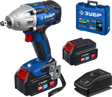 ЗУБР  Т7, 20 В, 500 Нм, 2 АКБ (4 Ач), бесщеточный гайковерт, кейс, Профессионал (GB-500-42) — Официальный партнер ЗУБР в России