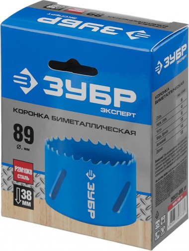 Коронка биметаллическая d-89мм, быстрорежущая сталь, глубина сверления до 38мм, 29531-089_z01 ЗУБР — Официальный партнер ЗУБР в России