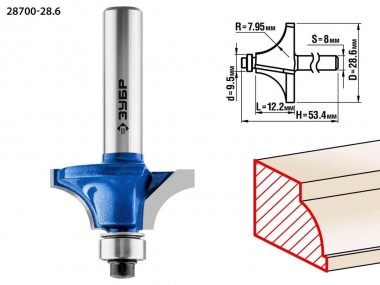 Фреза кромочная калевочная №1, D= 28,6мм, рабочая длина-12,2мм, радиус-7,95мм, хв.-8мм, d-9,5мм, ЗУБР Профессионал — Официальный партнер ЗУБР в России