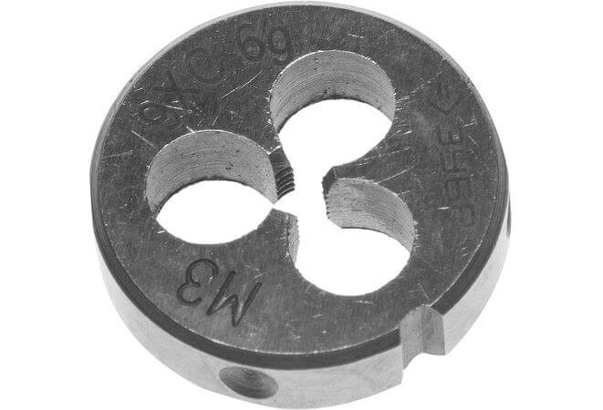 Плашка ЗУБР "МАСТЕР" круглая ручная для нарезания метрической резьбы, М3 x 0,5 фото 1 &mdash; Официальный партнер ЗУБР в России