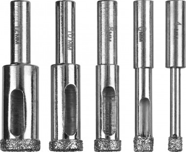 Набор сверл алмазных трубчатых по кафелю и стеклу с кондуктором, d=4, 6, 8, 10, 12 мм, 5 предметов, ЗУБР Профессионал 29851-H6 &mdash; Официальный партнер ЗУБР в России
