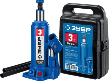 Домкрат бутылочный гидравлический в кейсе ЗУБР 3 т, 192-374 мм, 43060-3-K_z01 Профессионал — Официальный партнер ЗУБР в России