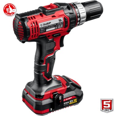 Дрель-шуруповерт ЗУБР 18 В, 2 АКБ (2Ач), в кейсе, ДШЛ-185-22 Мастер — Официальный партнер ЗУБР в России