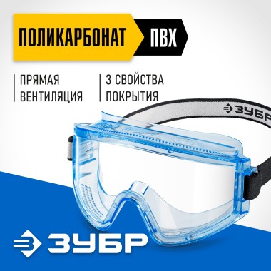 Панорамные защитные очки ПАНОРАМА П ЗУБР прозрачные, прямая вентиляция, 110231 — Официальный партнер ЗУБР в России