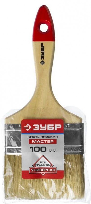 Кисть плоская ЗУБР &quot;УНИВЕРСАЛ-МАСТЕР&quot;, натуральная щетина, деревянная ручка, 100мм — Официальный партнер ЗУБР в России